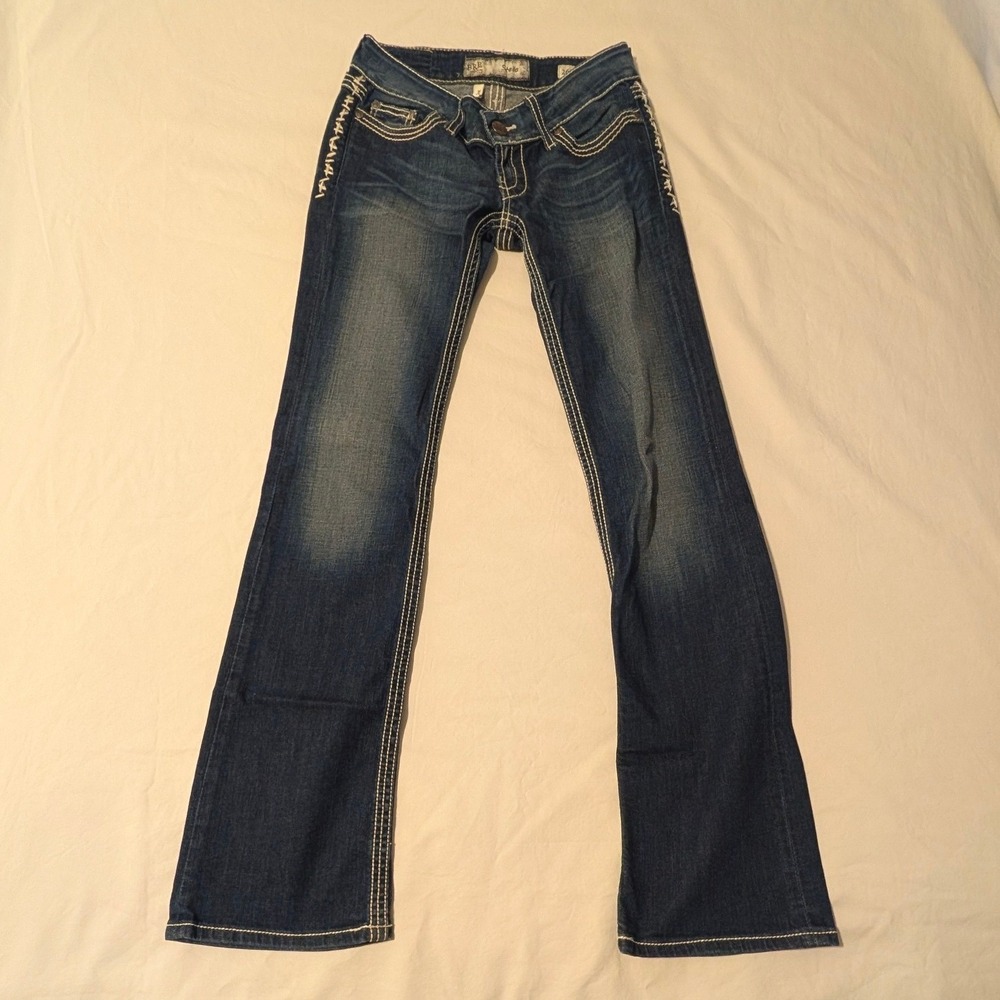 BKE Stella Bootcut Jeans Womens 26L Dark Wash Thick Stitch Low Rise Denim